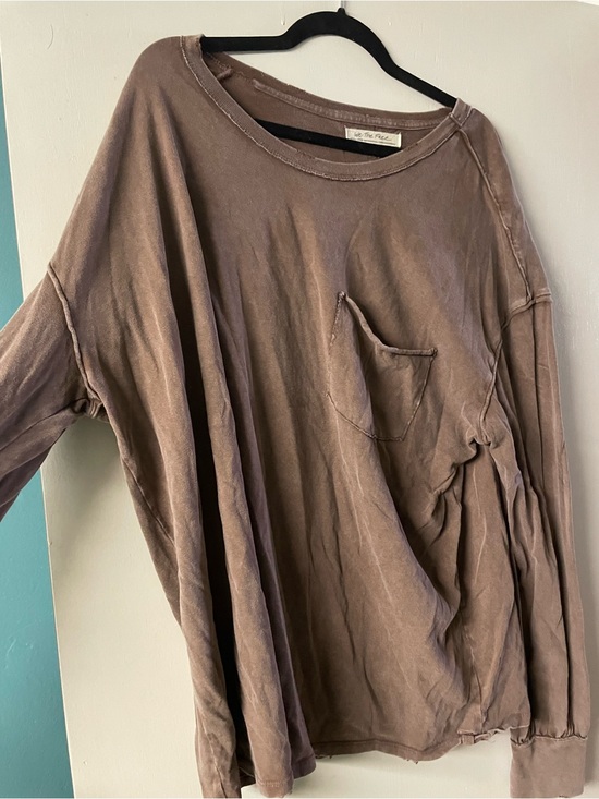We The Free Tops - Washed Brown Long-Sleeve Pocket Tee - Women we the free xl